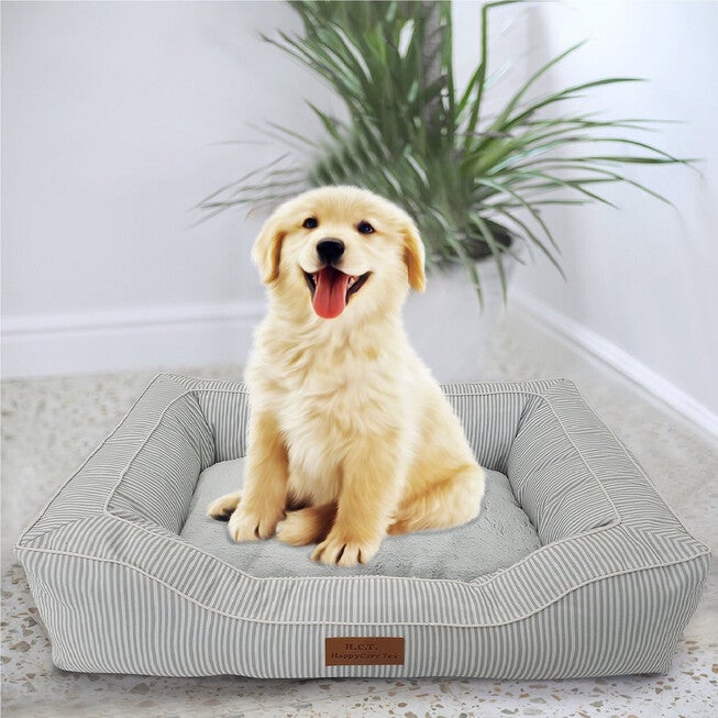 Stripe Printing poly-cotton bolster with detachable faux fur cushion, Small Size, STRIPE GREY, hi-res image number null