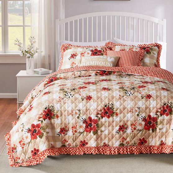 Wheatly Ruffled Gingham Quilt And Pillow Sham Set, TRUFFLE, hi-res image number null