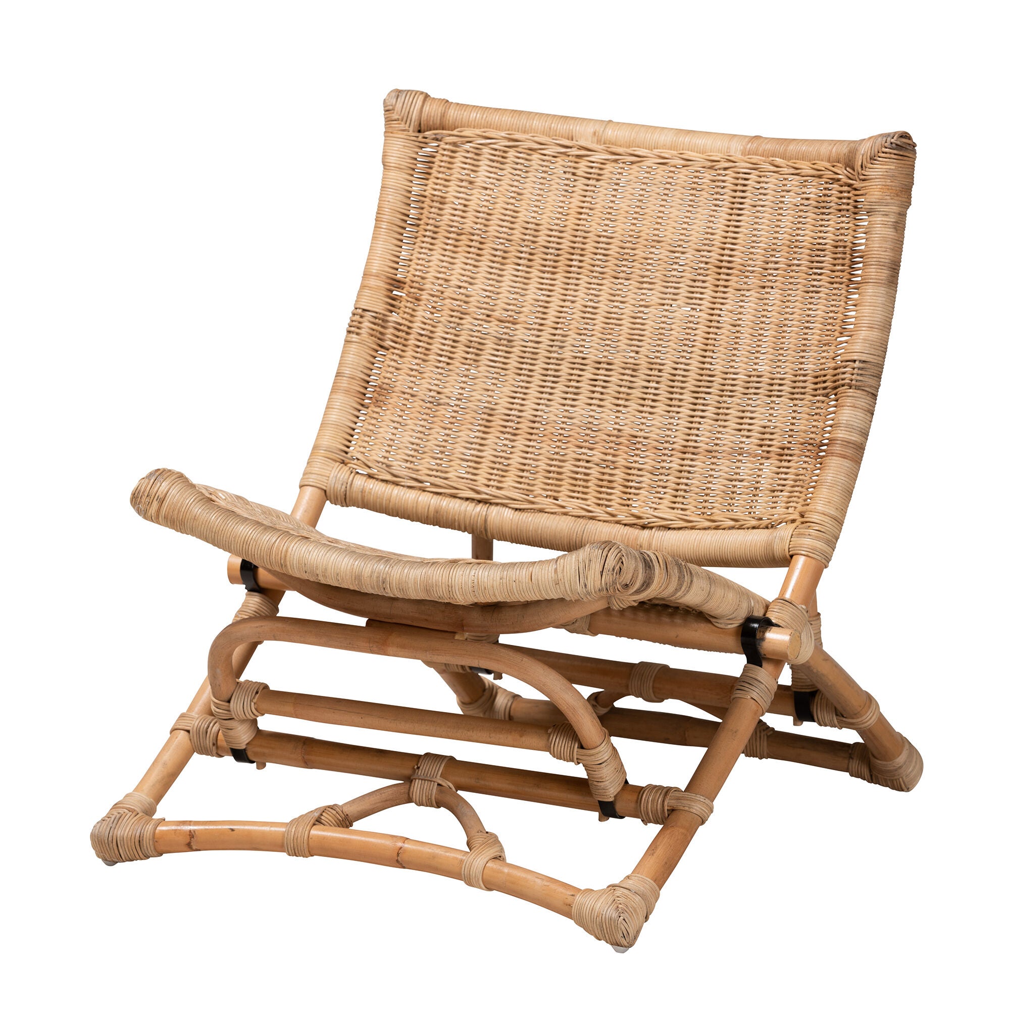Herrara Modern Bohemian Natural Brown Antique Rattan Foldable Lounge Chair, NATURAL BROWN, alternate image number 1