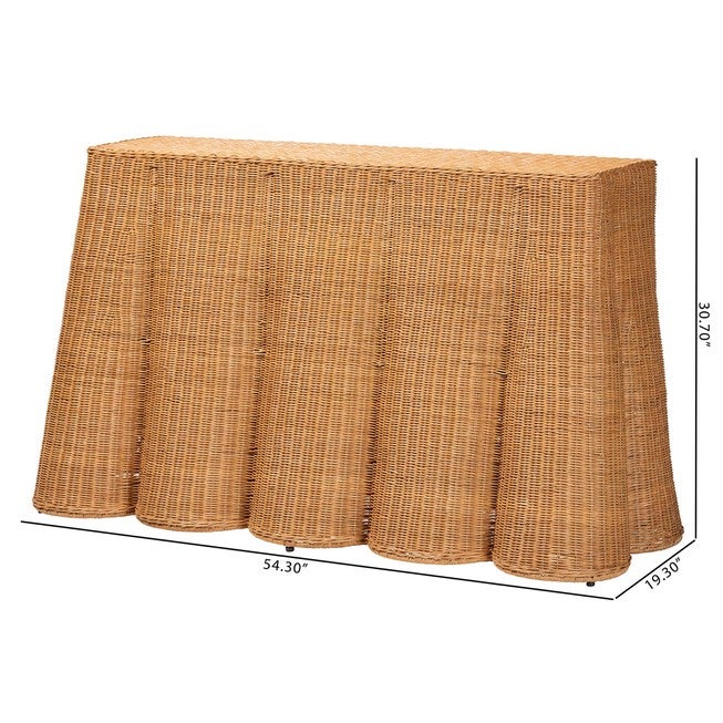 Palm Bohemian Honey Scallop Rattan Console Table, , alternate image number null