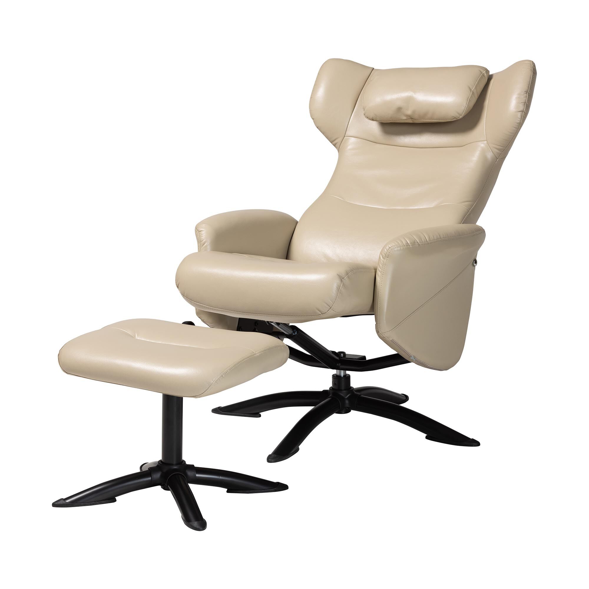 Elwood Modern Brown Faux Leather 2-Piece Lounge Chair and Footrest Set, BEIGE, alternate image number 2
