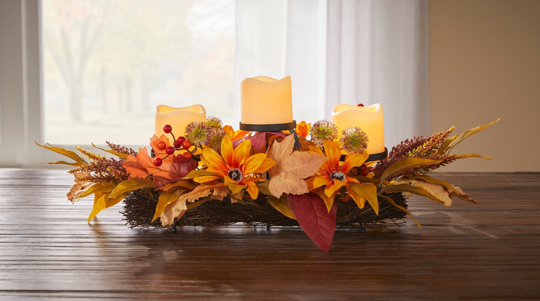 Pre-Lit Harvest Daisy Candleholder Centerpiece