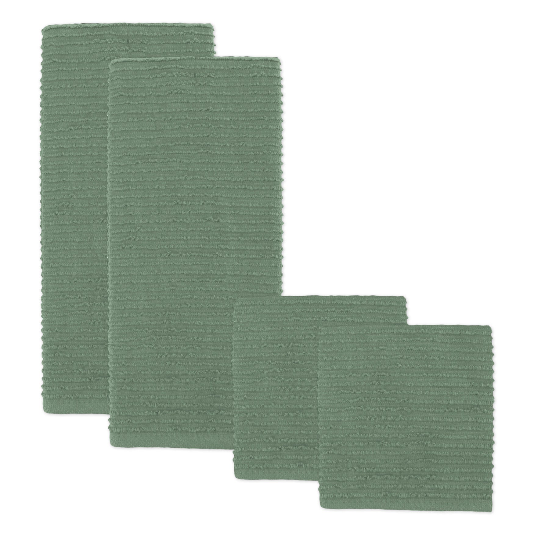 Solid Ridged Cotton Kitchen Dish Towel, Set 4, GREEN, hi-res image number 0
