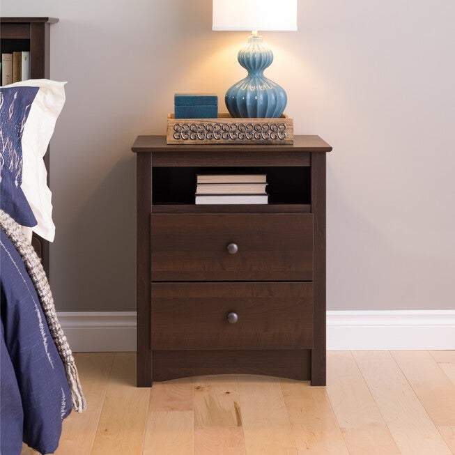 Fremont Tall 2-Drawer Nightstand with Open Shelf, Espresso, EXPRESSO, hi-res image number null