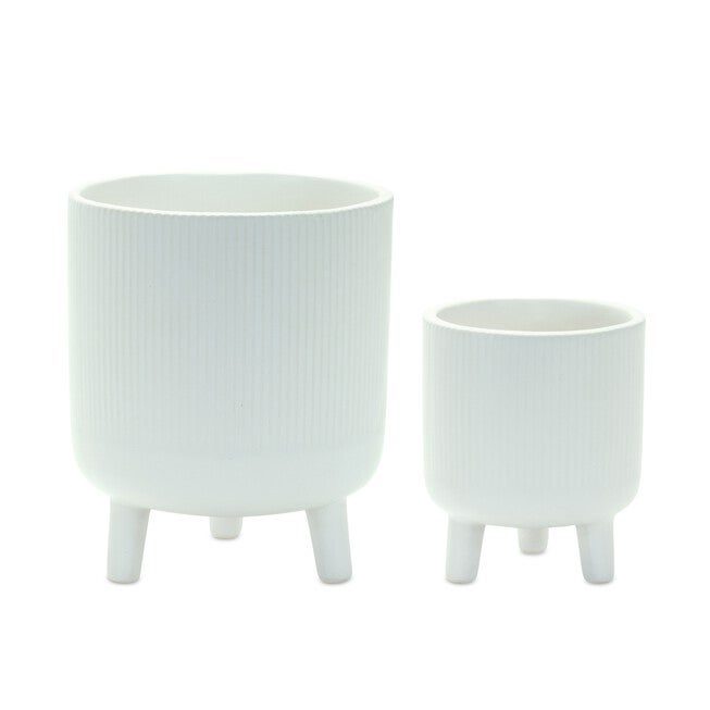 Pot w/Legs (Set of 2) 3.25 inchesD x 4 inchesH, 4.5 inchesD x 5.5 inchesH Dolomite, WHITE, hi-res image number null