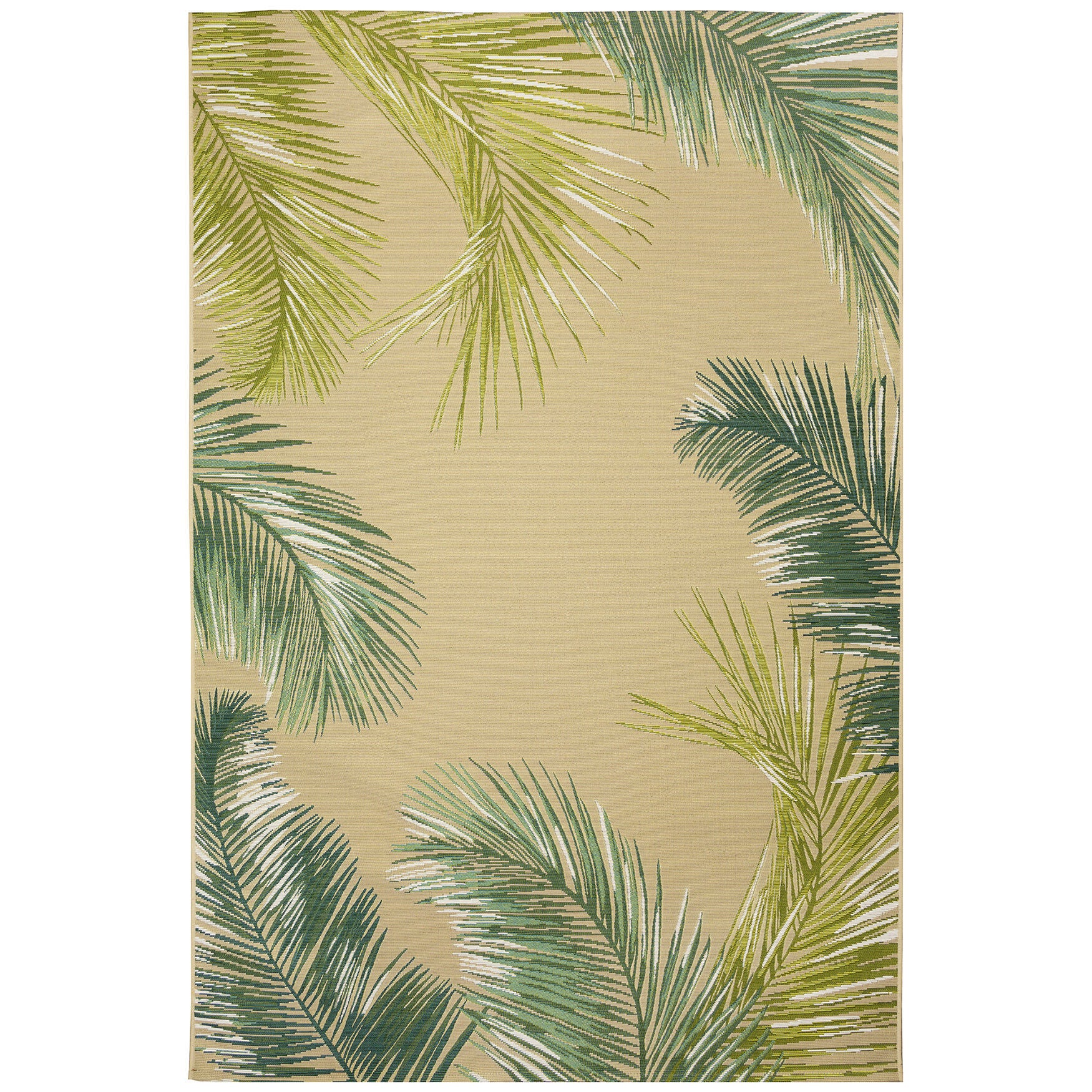 Liora Manne Marina Palm Border Indoor/Outdoor Area Rug Aqua 7 feet 10 inches x 9 feet 10 inches, SIZZLE, hi-res image number 0