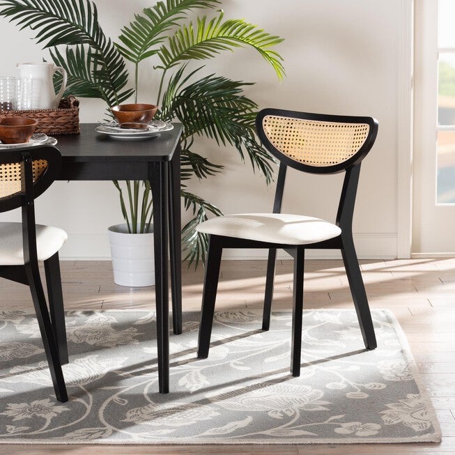 Dannell Mid-Century Modern Cream Fabric And Black Finished Wood Dining Chair, , alternate image number 19