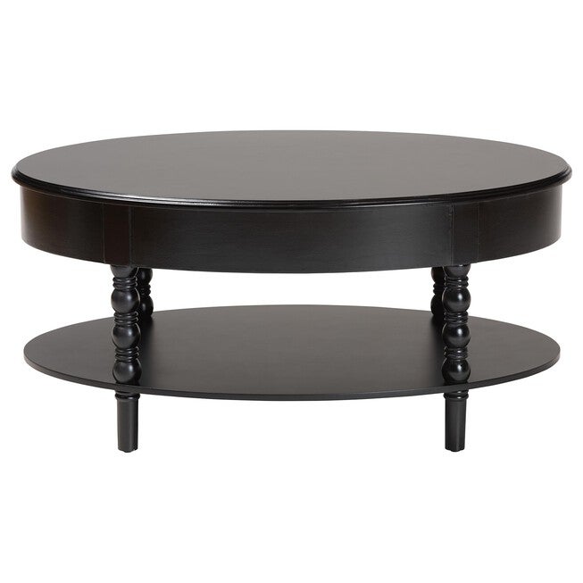 Malinda Classic Black Wood 1-Drawer Coffee Table with Spindle Legs, BLACK, alternate image number null