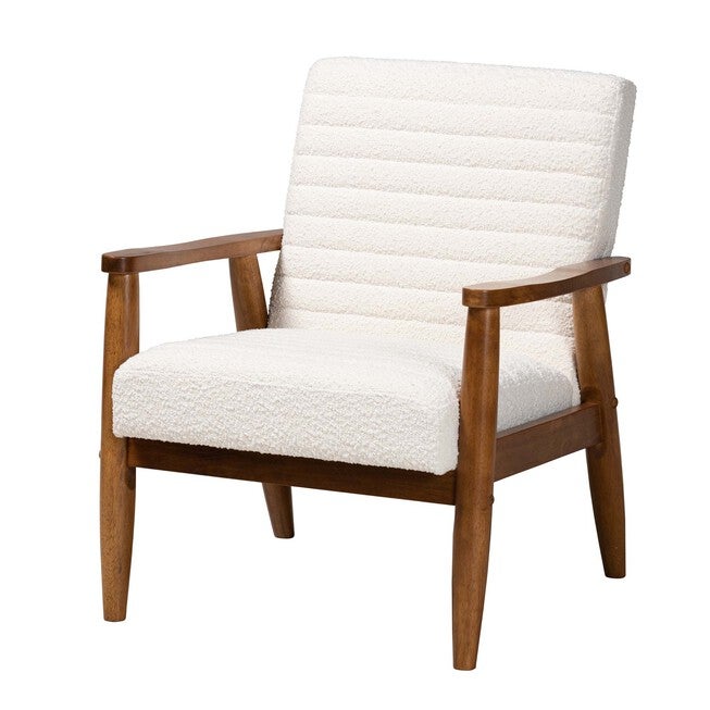 Stratton Mid-Century Modern Cream Boucle Fabric And Walnut Brown Finished Wood Armchair, CREAM WALNUT BROWN, hi-res image number 0