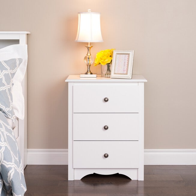 Monterey 3-Drawer Tall Nightstand, White, WHITE, hi-res image number null