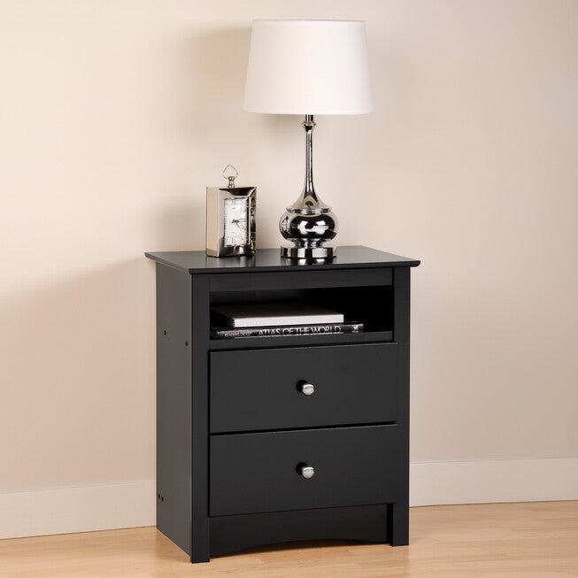 Sonoma Black 2-Drawer Tall Night Stand with Open Cubbie, BLACK, hi-res image number 0