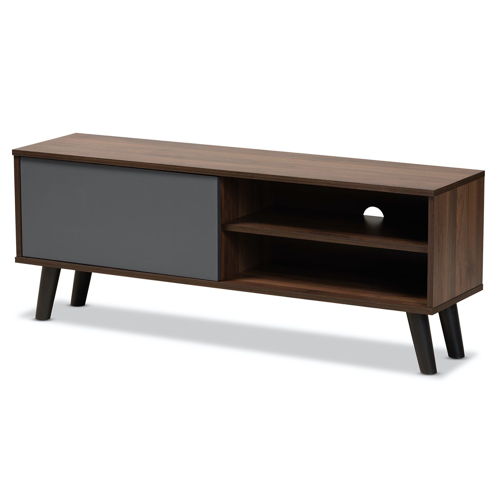 Mallory Wood Tv Stand Furniture, WALNUT BROWN BLACK, hi-res image number 0