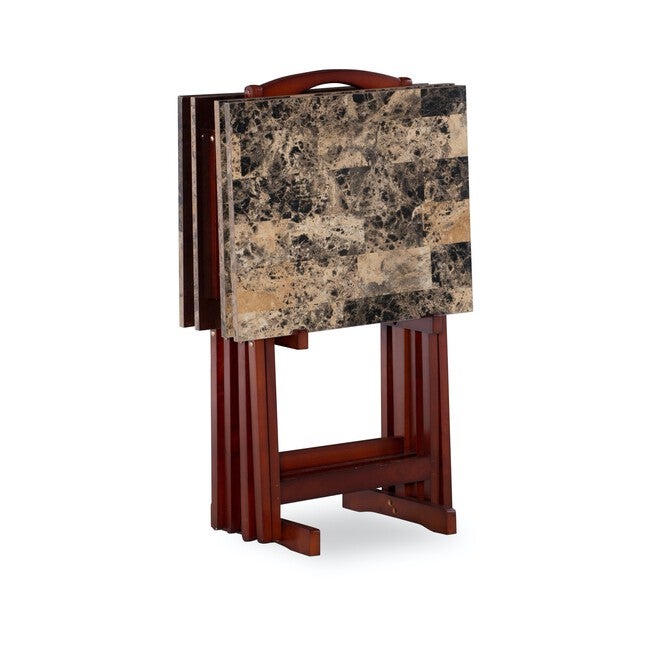 Jasper Tray Table Set Brown Faux Marble, BROWN, hi-res image number 0