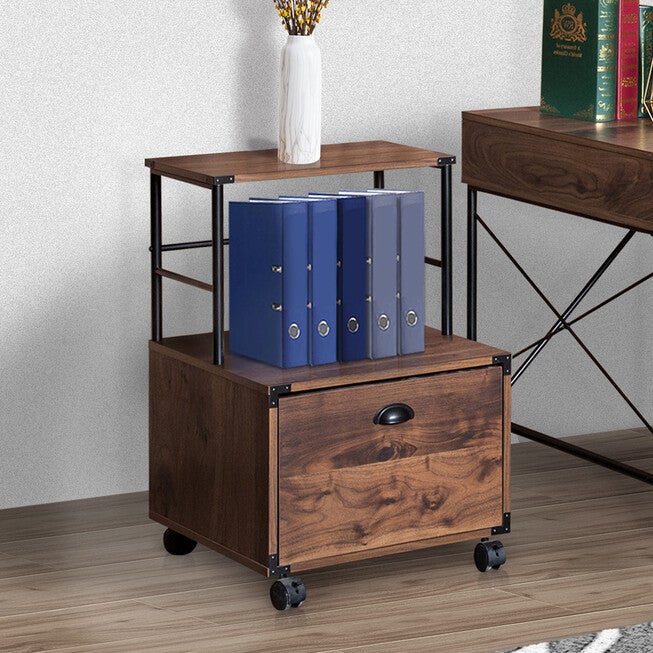 Saint Birch Bombay Walnut Mobile Filing Cabinet With 1-Drawer File Cabinet, , on-hover image number null