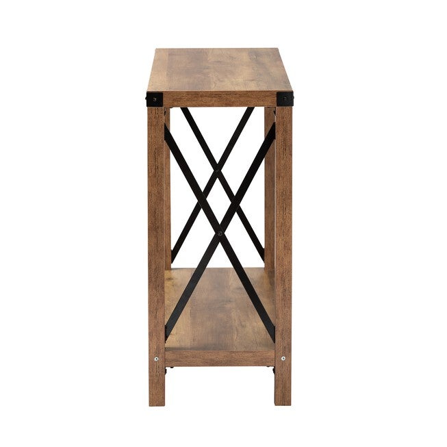 Rumi Modern Farmhouse Natural Brown Finished Wood And Black Metal Console Table, , alternate image number null