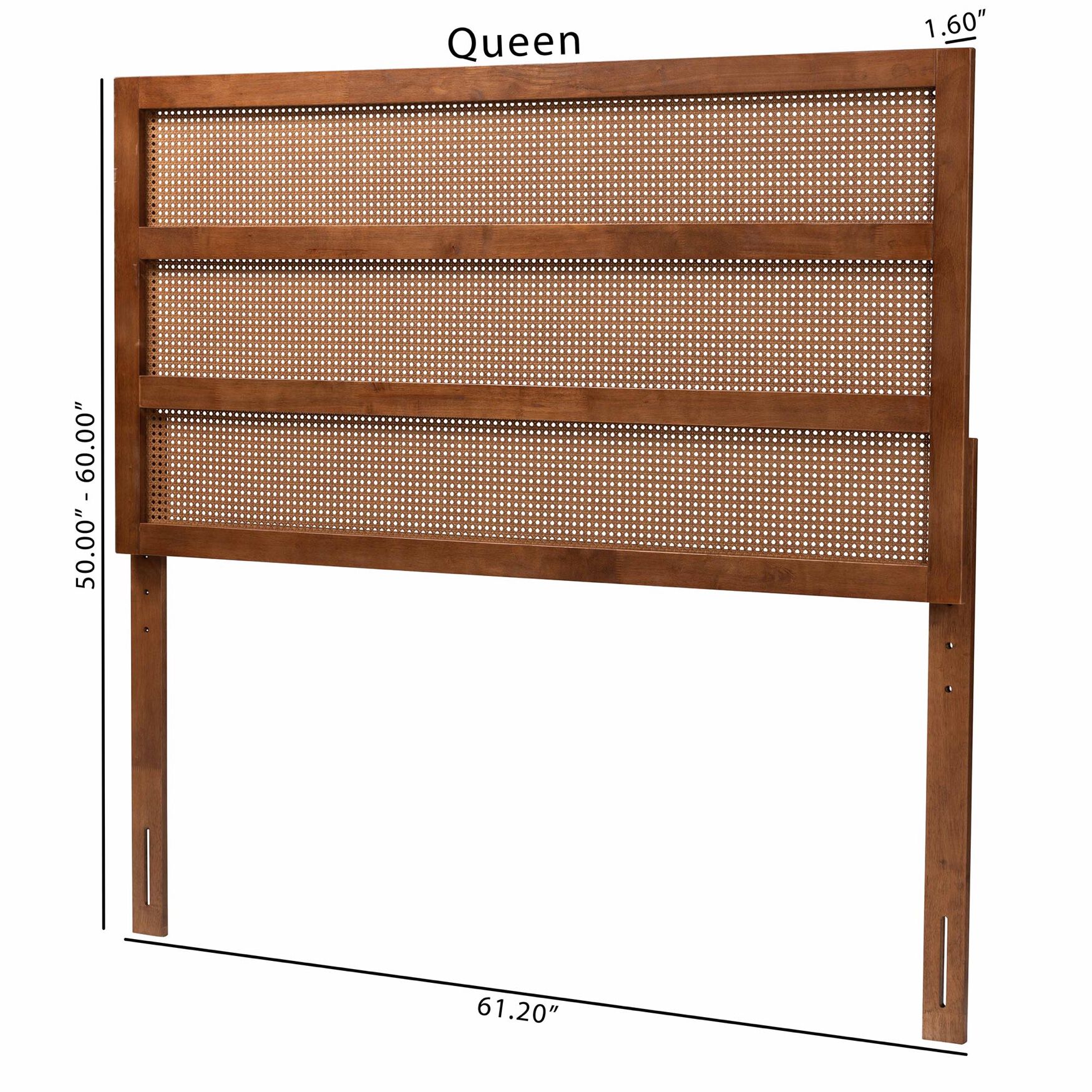 Berne Mid-Century Modern Ash Walnut Finished Wood Queen Size Headboard With Rattan, , alternate image number 6