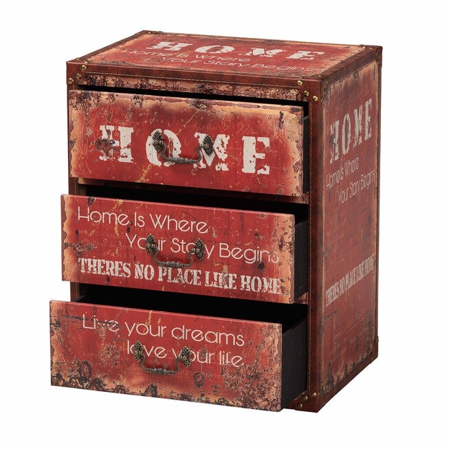 Lorand Vintage Faux Leather and Wood 3-Drawer Storage Trunk, RED, alternate image number null
