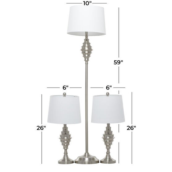 Set Of 3 Silver Coastal Table Lamp, , alternate image number null