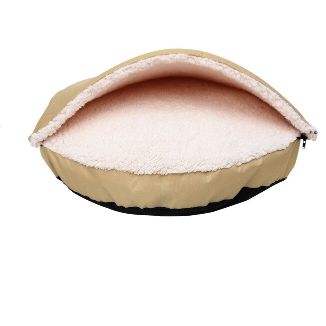 Happycare Tex Durable Oxford to Sherpa Pet Cave and Round Pet Bed, 25 inches, with Removable top and Insert, Khaki, , alternate image number null