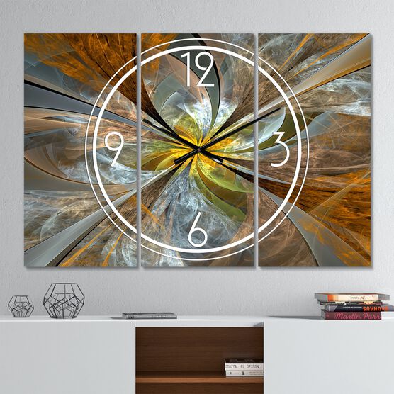 Symmetrical Yellow Fractal Flower Modern Multipanel Wall Clock, YELLOW, hi-res image number null