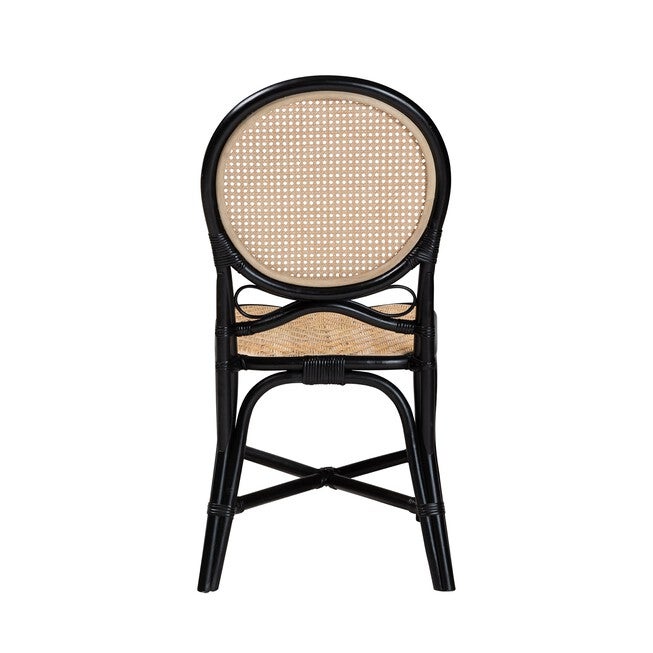 Ayana Mid-Century Modern Two-Tone Black And Natural Brown Rattan Dining Chair, , alternate image number 3