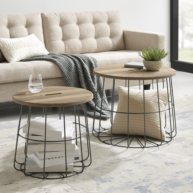 Curtis Metal and Wood Nesting Basket Tables, NATURAL, hi-res image number null