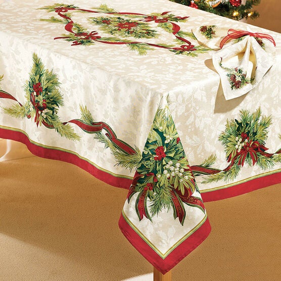 Christmas Ribbons Tablecloth 70 Quot Round Christmas Brylane