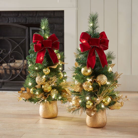 36&quot;H Regal Pre-Lit urn Tree, BURGUNDY GOLD
