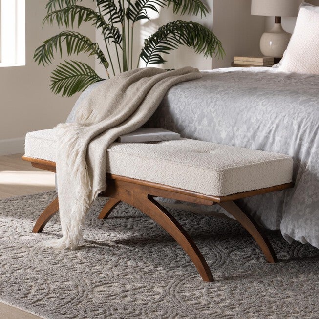 Orella Japandi Cream Boucle Fabric And Walnut Brown Finished Wood Bench, , alternate image number null