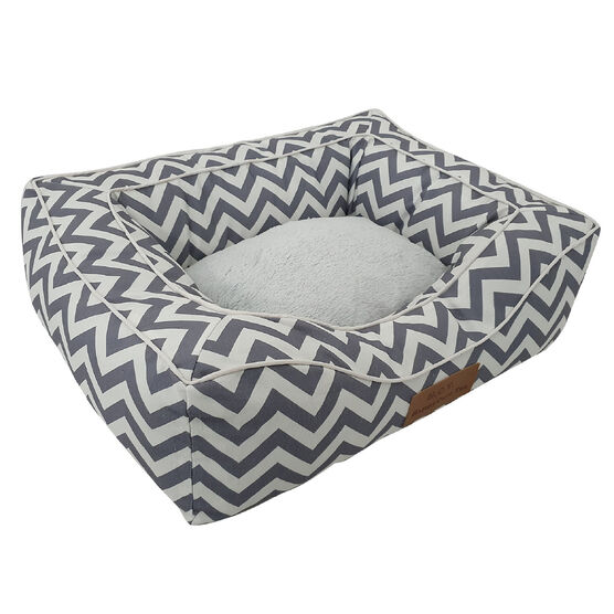 Chevron poly-cotton bolster with detachable faux fur cushion Medium Size, , alternate image number null