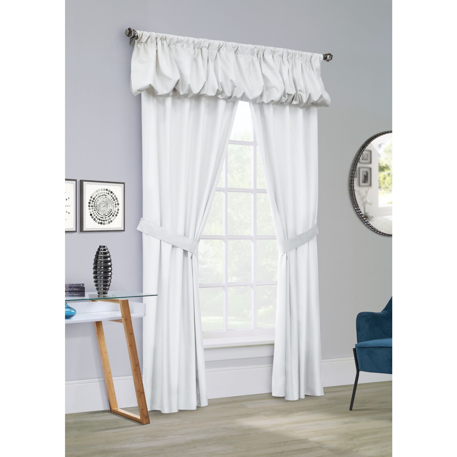 Prescott Room Darkening Rod Pocket Five In One Curtain Set, WHITE, hi-res image number 0