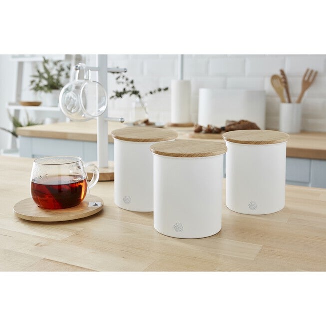 Nordic Set Of 3 Cannisters - White, WHITE, hi-res image number 0
