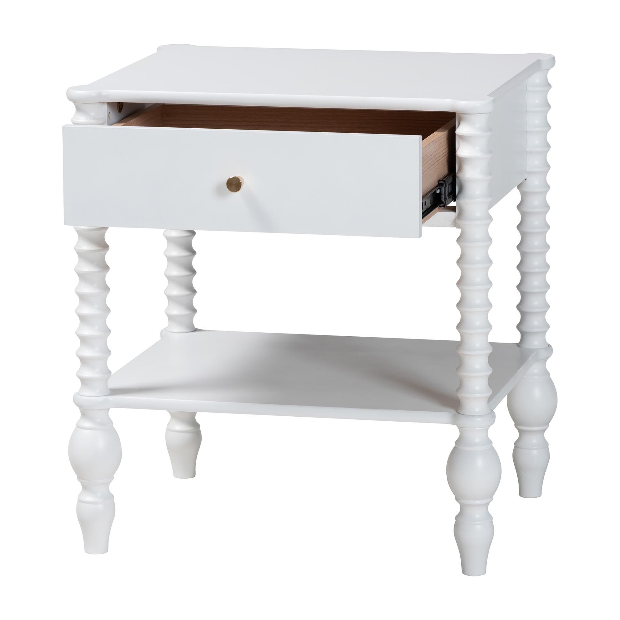 Callison Spindle Nightstand - 1-Drawer, WHITE, alternate image number 2