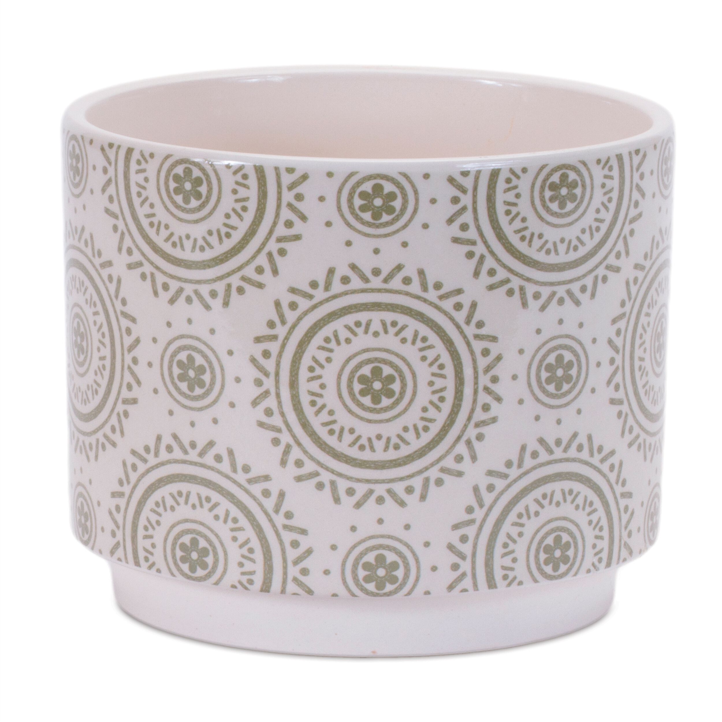 Stone Floral Patterned Planter Set of 3, BEIGE GREEN, alternate image number 3