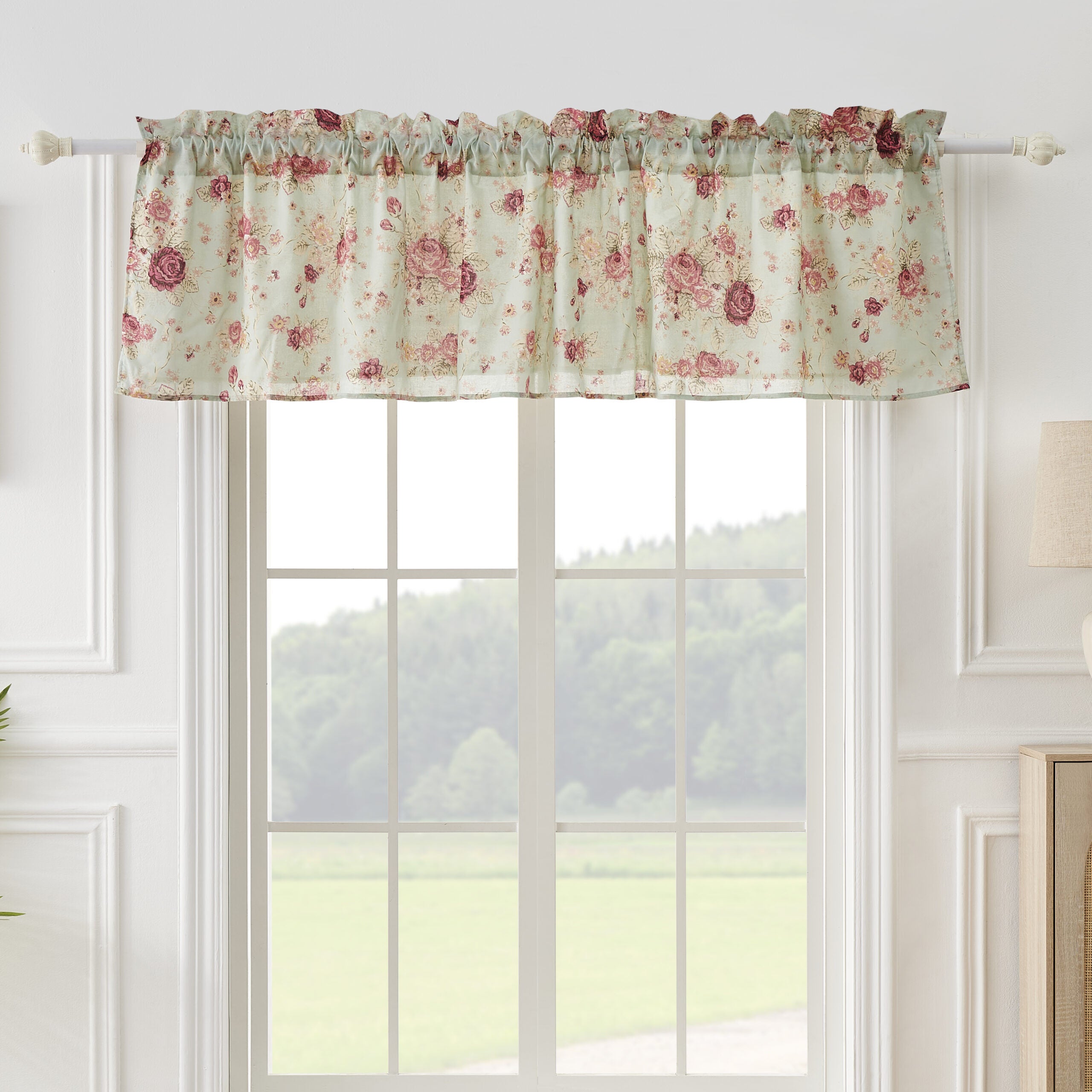 Antique Rose Window Valance Curtains, Ecru, BLUE, alternate image number 2