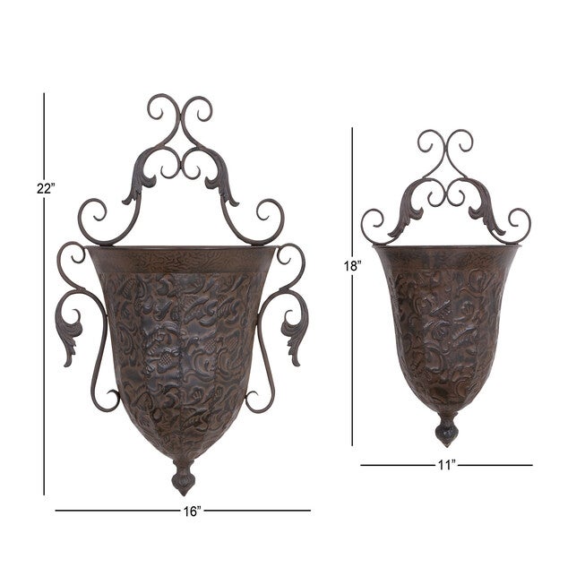 Set Of 2 Brown Metal Traditional Planter, , alternate image number 6