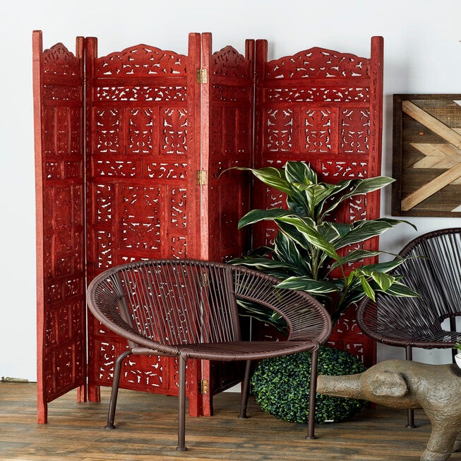 Red Mango Wood Traditional Room Divider Screen, 72 inches x 80 inches x 1 inches, , alternate image number null