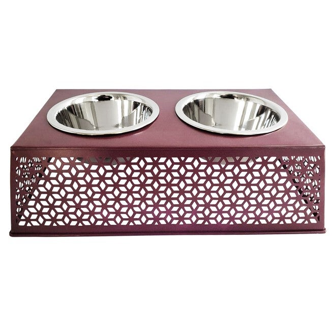 Plum Wine Raised Pet Dog Feeder with Bowls, , on-hover image number null