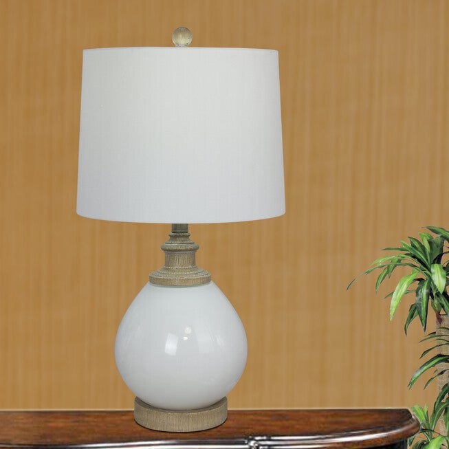 24.5 inches White Resin & Glass Table Lamp, WHITE, hi-res image number 0