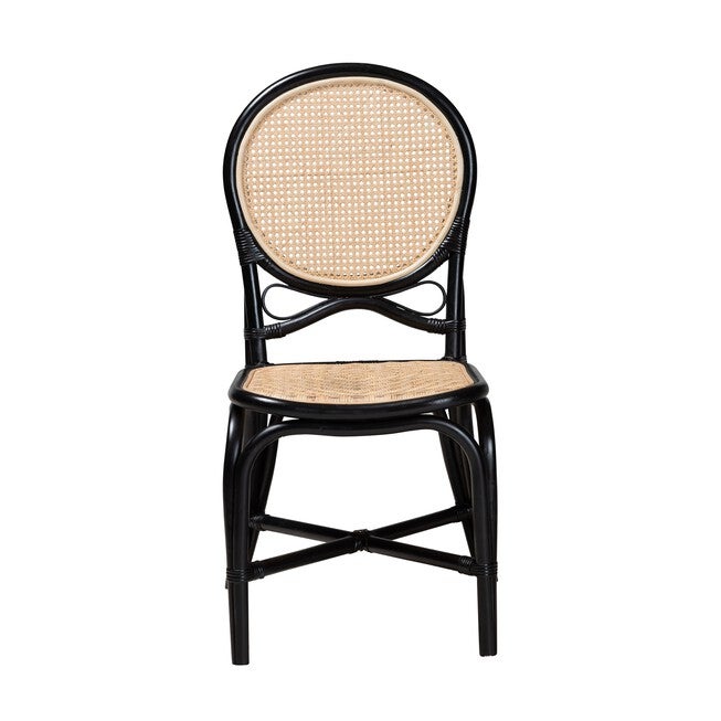 Ayana Mid-Century Modern Two-Tone Black And Natural Brown Rattan Dining Chair, , on-hover image number 1