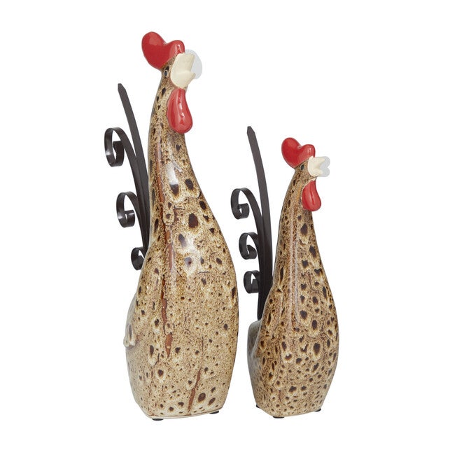 Set Of 2 Cream Ceramic Farmhouse Garden Sculpture, CREAM, hi-res image number null