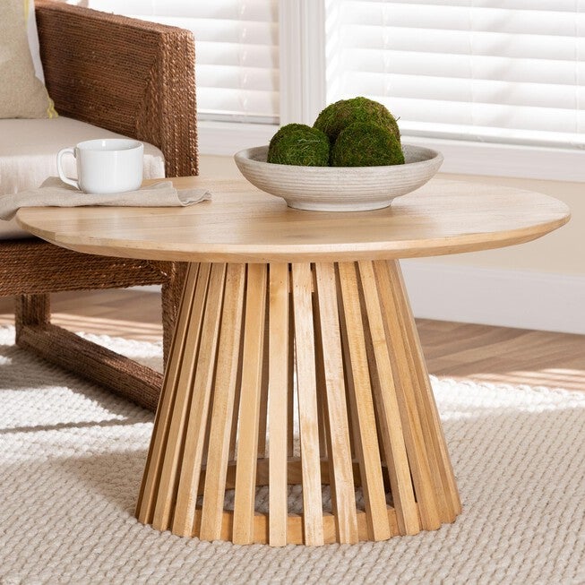 Caribic Modern Slatted Acacia Wood Coffee Table, NATURAL BROWN, hi-res image number null