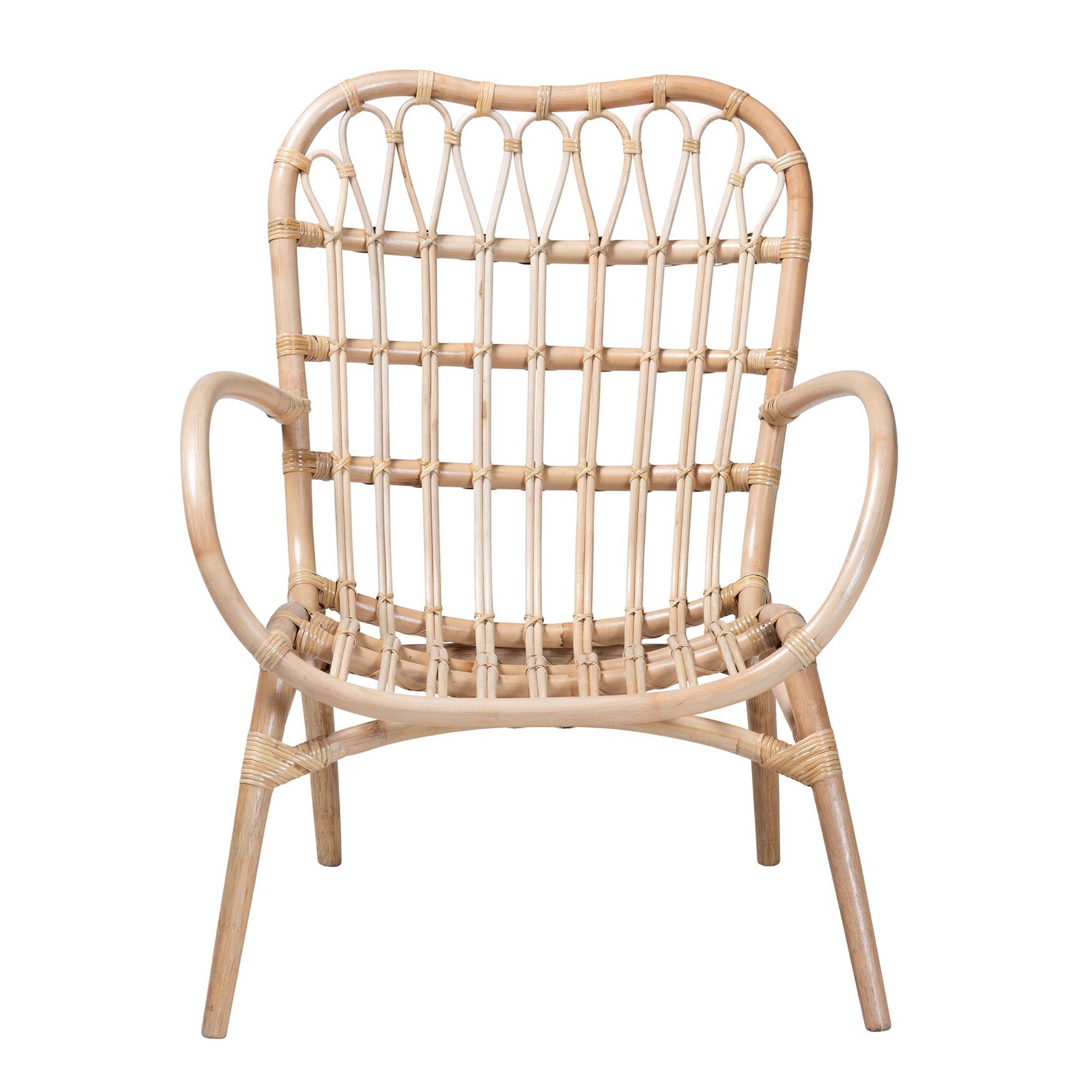 Bajo Modern Bohemian Natural Brown Rattan Arm Chair, , on-hover image number 1