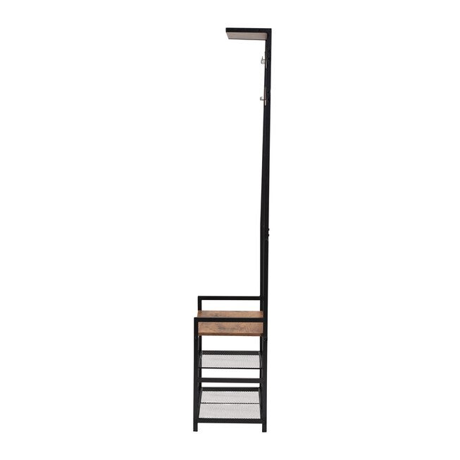 Edan Modern Industrial Walnut Brown Finished Wood And Black Metal Freestanding Coat Hanger, , alternate image number null