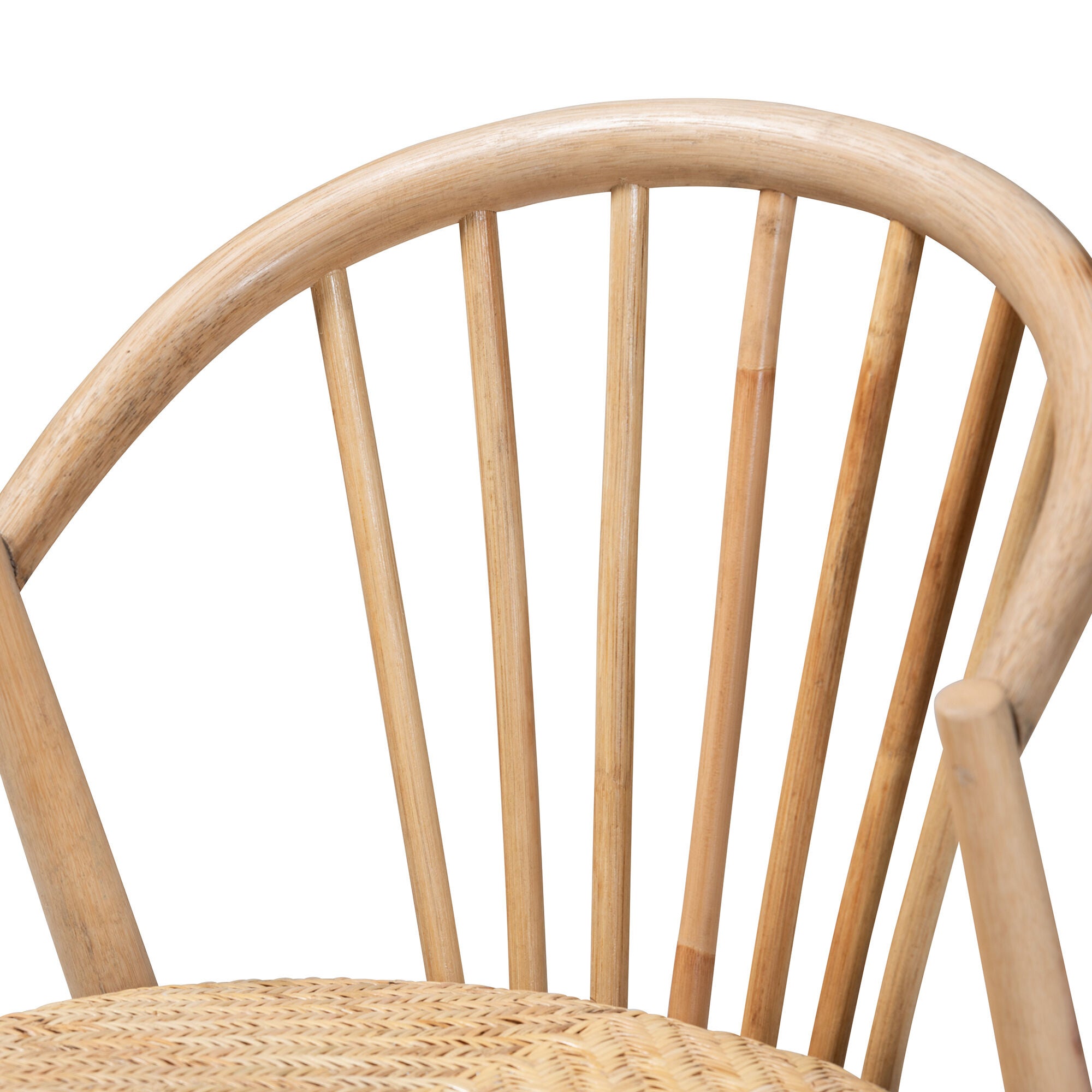 Kobe Mid-Century Modern Natural Brown Finished Wood and Rattan Dining Chair, NATURAL BROWN, alternate image number 6