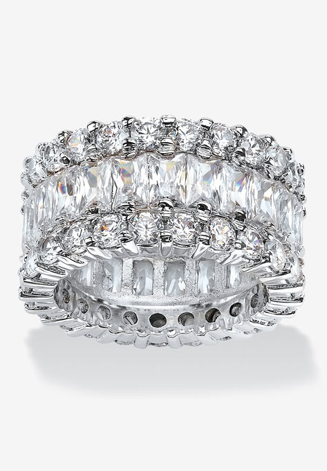 Platinum over Silver Baguette Eternity Bridal Ring Cubic Zirconia, SILVER, hi-res image number null