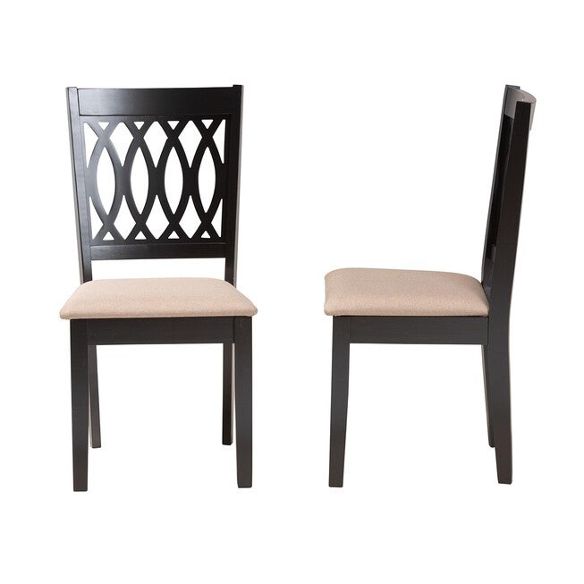 Florencia Modern Beige Fabric And Espresso Brown Finished Wood Dining Chair, , alternate image number 2