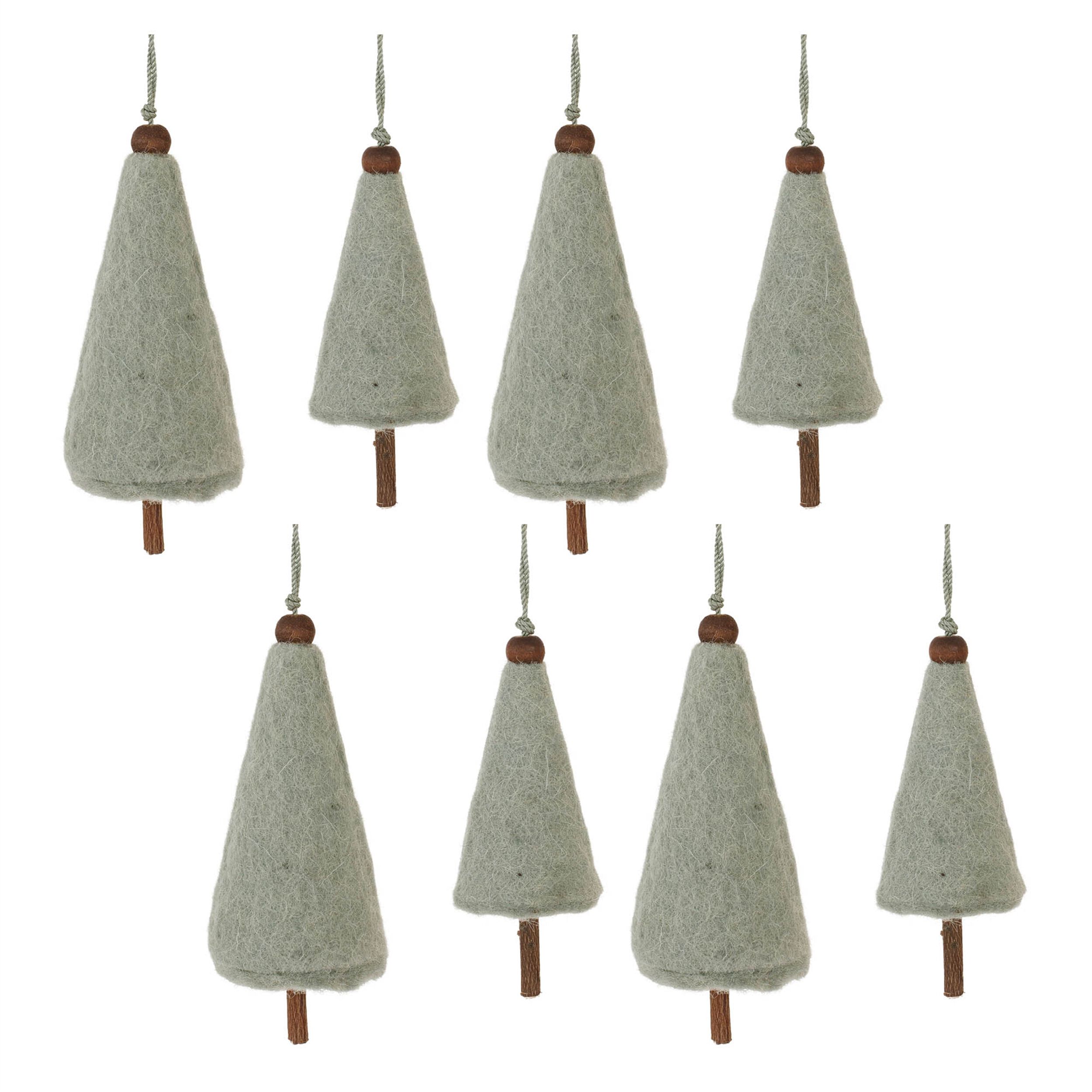 Felt Wool Pine Tree Ornament (Set of 8), GREEN, alternate image number 2