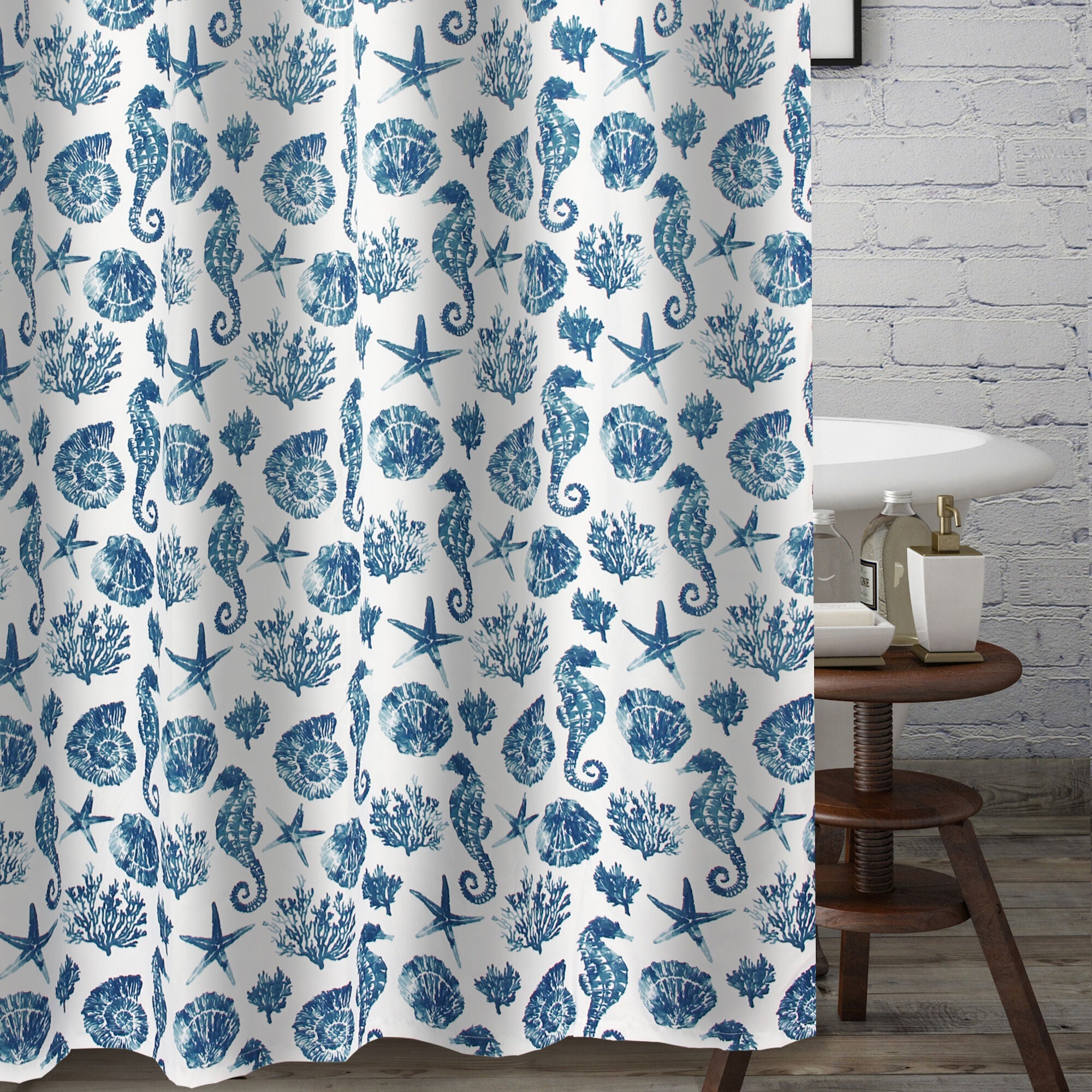 Pebble Beach Bath and Shower Curtain, BLUE, hi-res image number 0