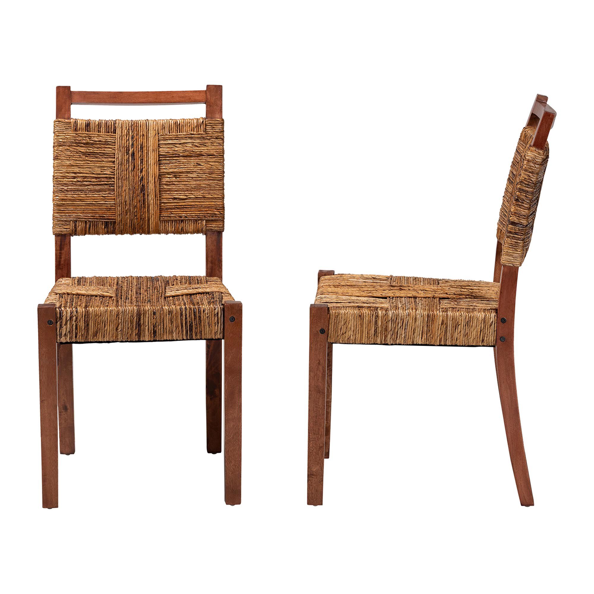 Chabela Handwoven Seagrass Dining Chair Set of 2- Solid Mango Wood Frame with Woven Seat and Backrest, BROWN, alternate image number 3